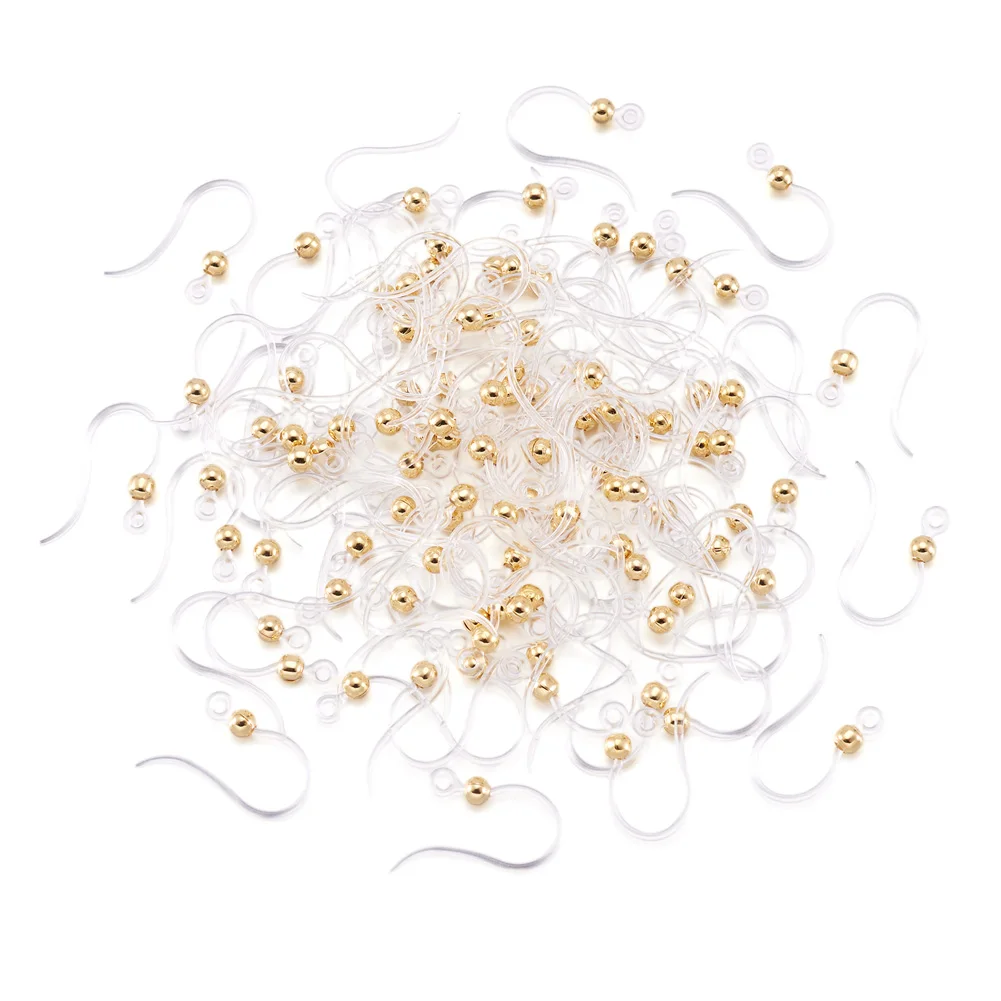 100pcs Eco-Friendly Plastic Hypoallergenic Earring Hooks for Jewelry Making Earring Supplies Accessories,With Beads,15.5x8x0.7mm