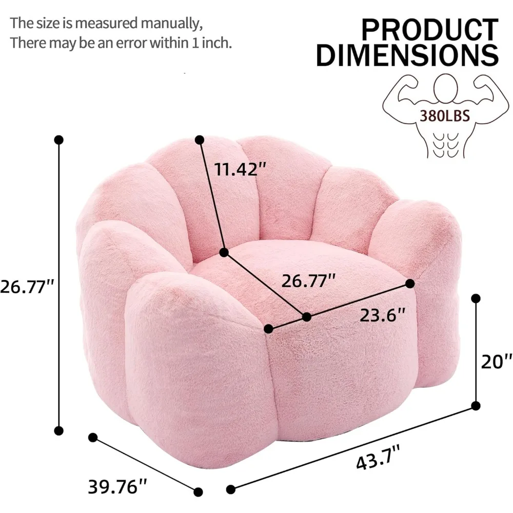 Poltrona a sacco per adulti in pelliccia sintetica ultra morbida, divano singolo a forma floreale, sedia da lettura oversize per il comfort del soggiorno