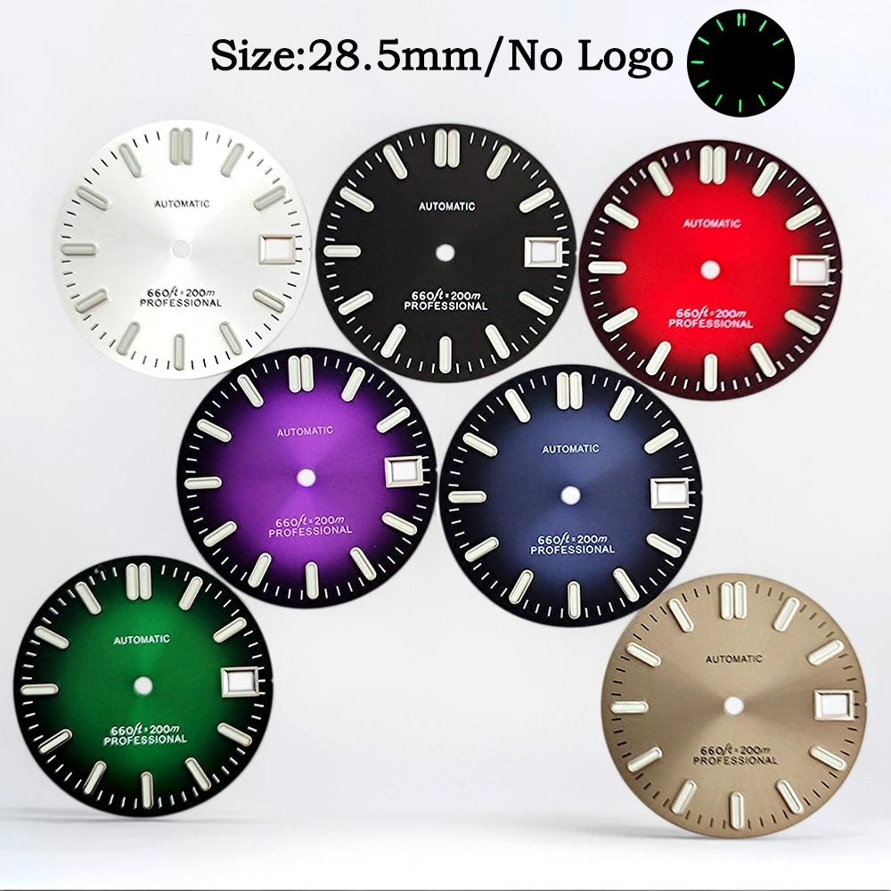 28.5MM Dial NH35 Solar Dial Green Luminous Dial Calendar Window Suitable For NH35/NH36 Movement Watch Modification Accessories