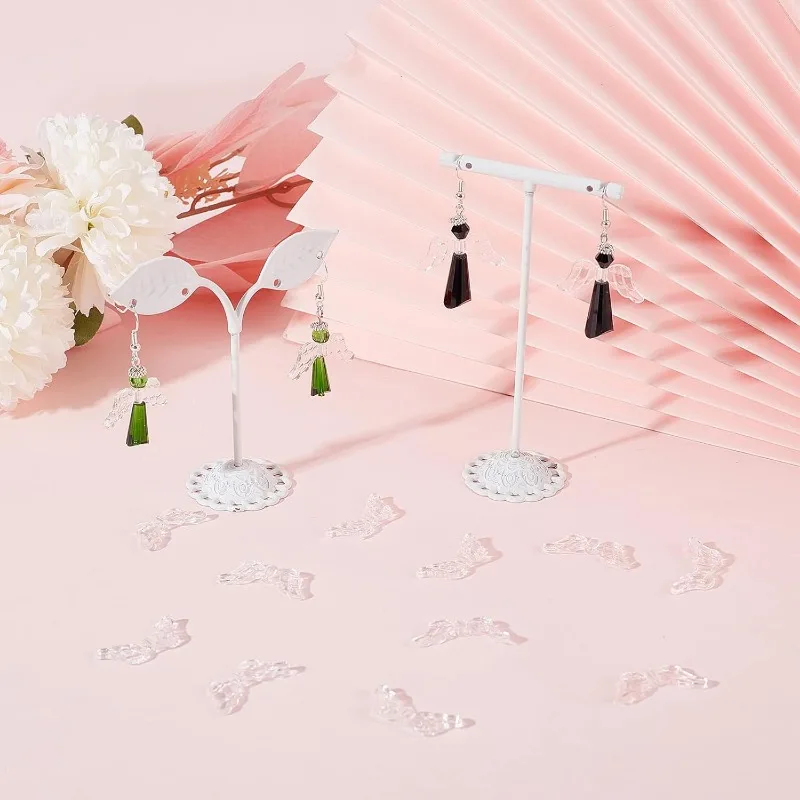 200Pcs Wings Beads Angel Wing Beads Transparent Clear Acrylic Bead Charms Christmas Guardian Angel Fairy Wing Loose Spacer Beads