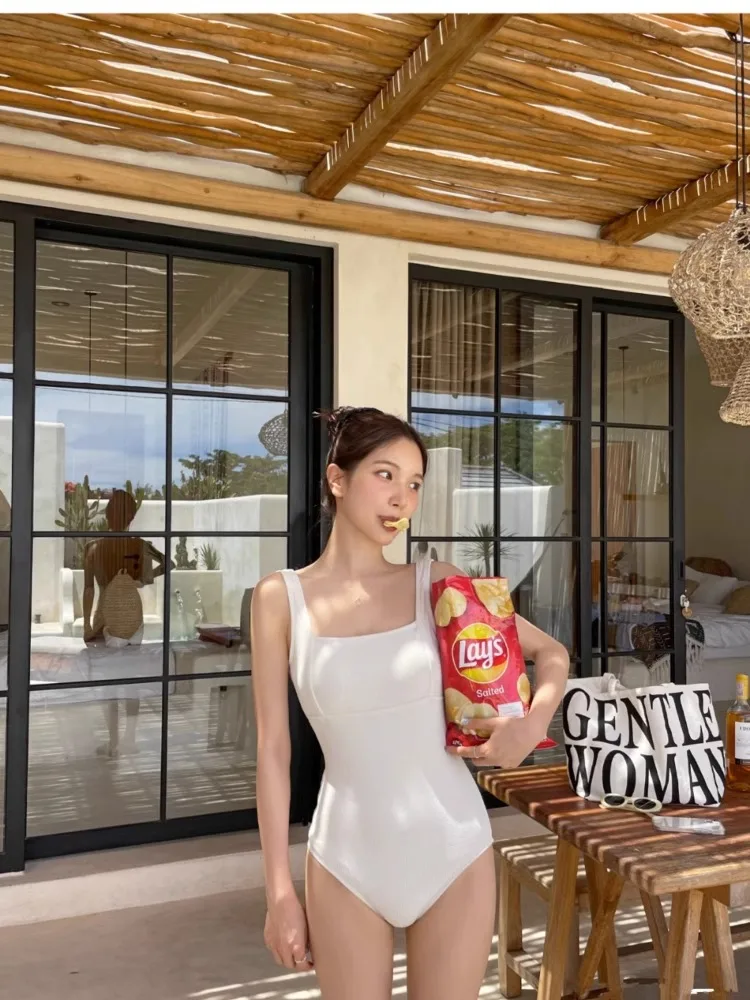 

Ele mat Sea Sparkle Korean Women's One-Piece Swimsuit Sensual Vaion Hot Spring Beach Simple Ins Sle Fixed Cup