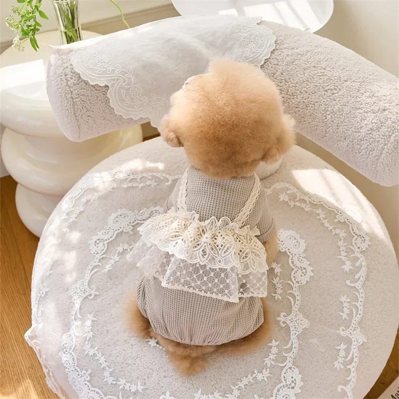 

ROPet Spring Summer Jumpsuit Cute Lace Camisole Puppy Teddy Cat Waffle Lace Four Legged Coat Small Dog Puppy Clothes Dog Pajamas