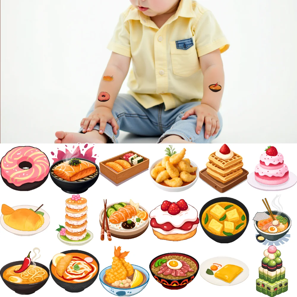 

54pcs Temporary Tattoo Food Stickers Temporary Tattoo Stickers Japanese Cuisine Stickers For Children Arms Cheeks