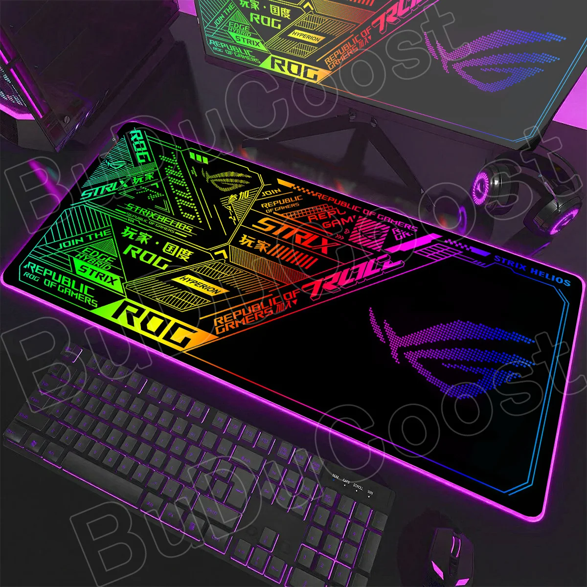 

600x300x3mm RGB Gamer Glowing HD Keyboard Mat Asus Office Table New ROG Art Design Colorful LED Mouse Pad Rubber Non-slip Carpet