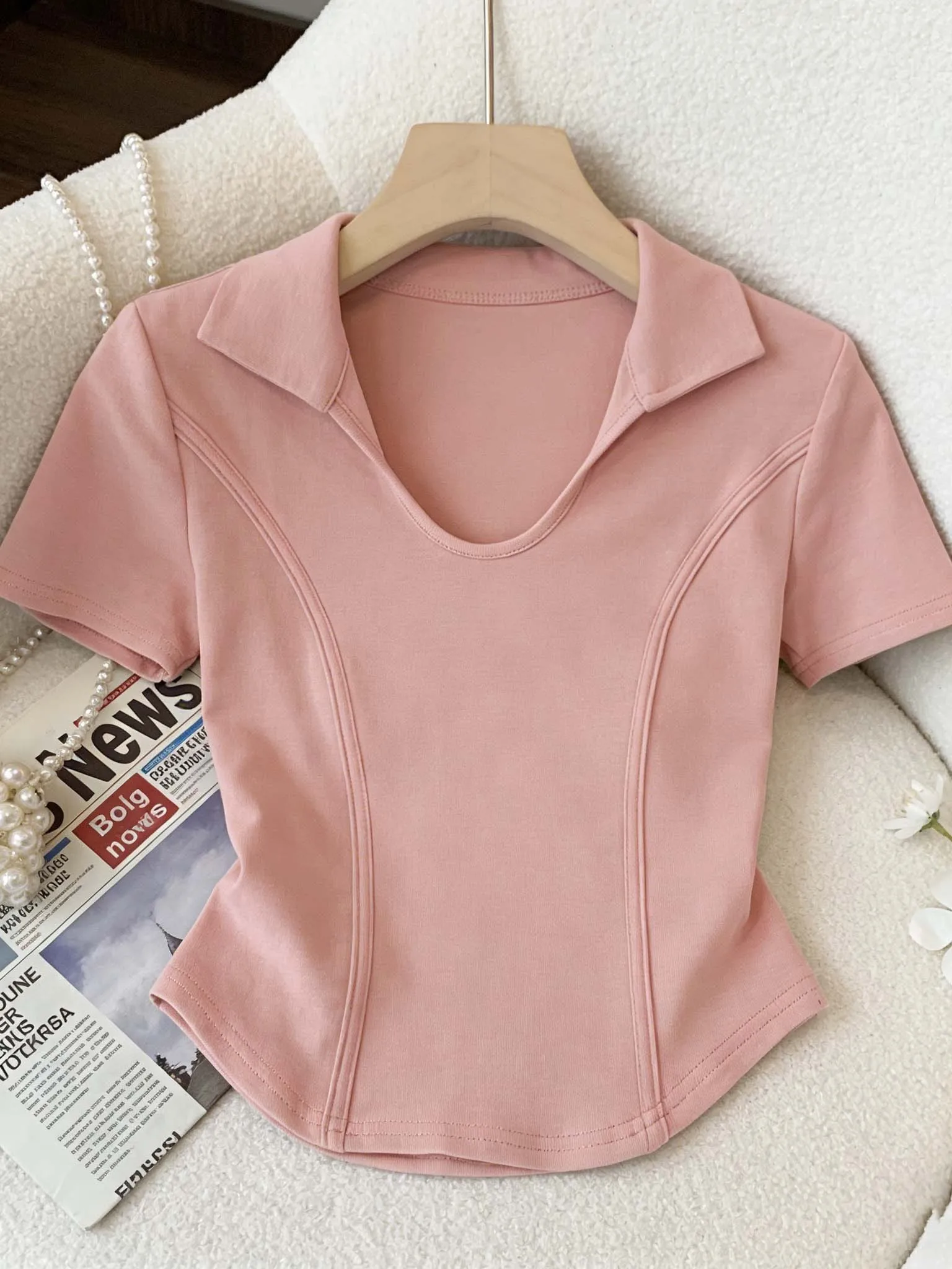 

plus Size Summer Fashionable Short Sleeve T-Shirt with Collar Versatile Slimming Trendy Korean Style Women's Top