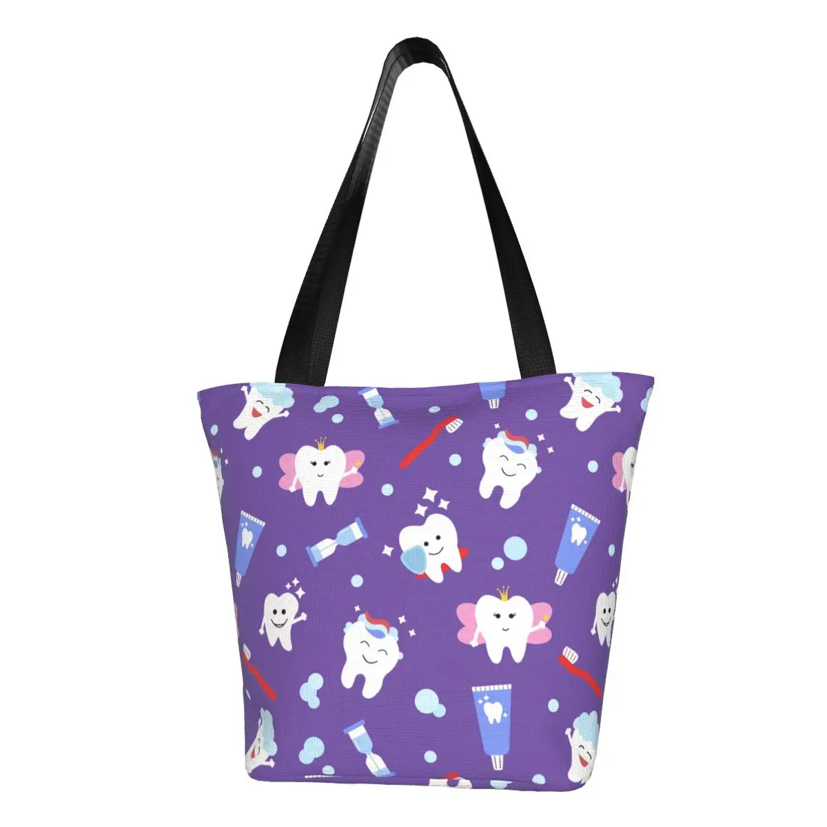 

Пользовательские Kawaii Зубы Стоматолог Стоматологическая сумка для покупок Переработка Стоматология Бакалея Холст Сумка-шоппер на плечо