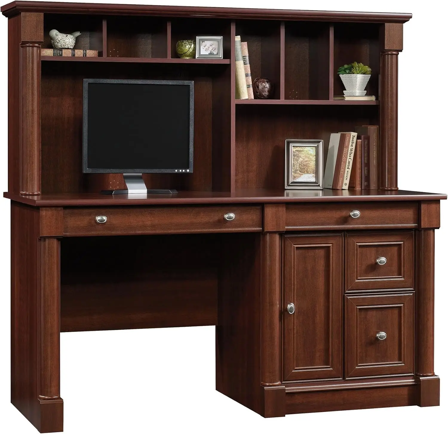 

Palladia Computer Desk with Hutch Large Storage and File Drawer Home Office Desk Select Cherry Finish