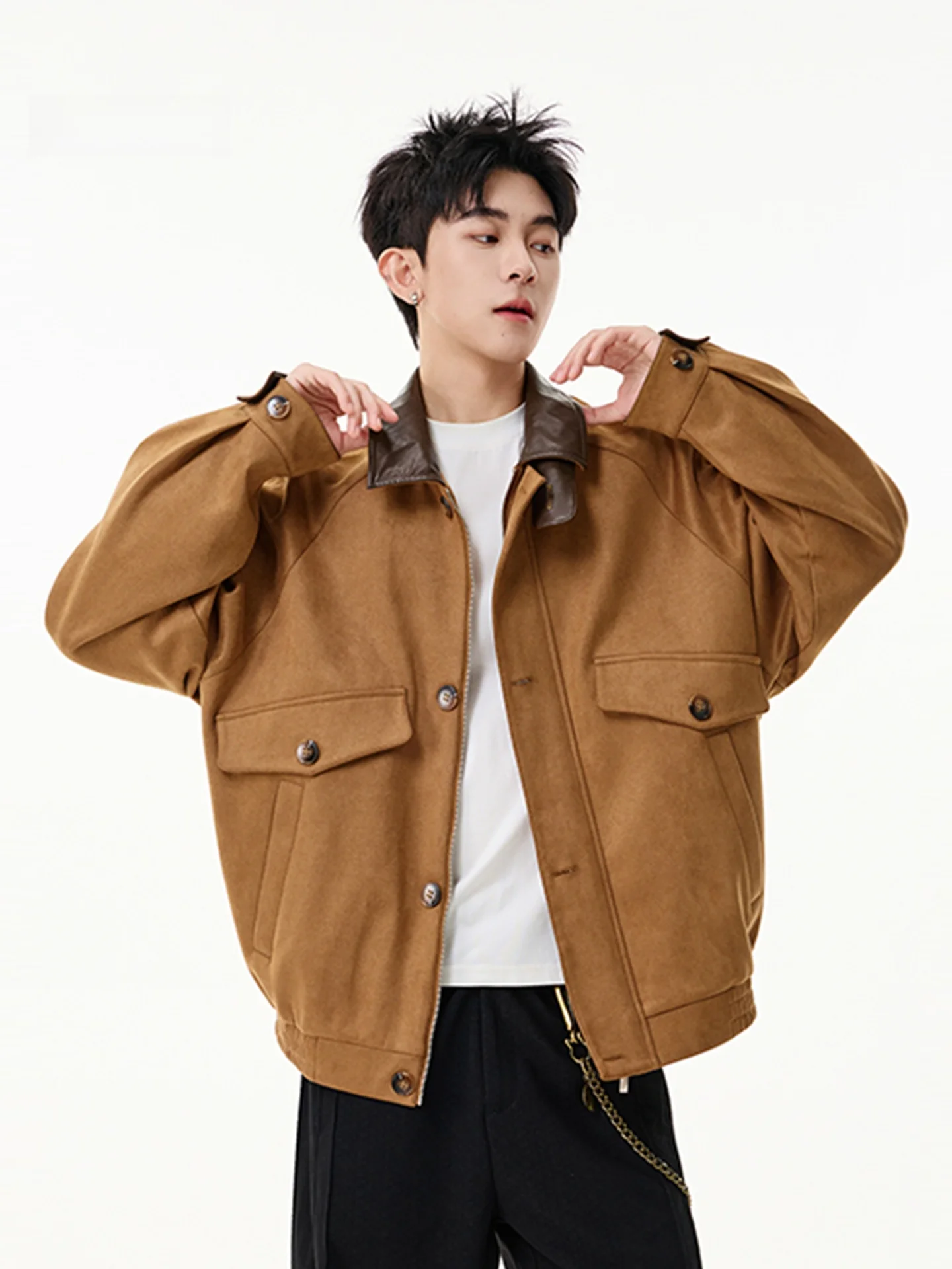 

Barnes American Sle Brown Suede Work Jaet Men's Casual Turn-down Collar Outerwear Windproof Polyester/Nylon Cosite Fiber