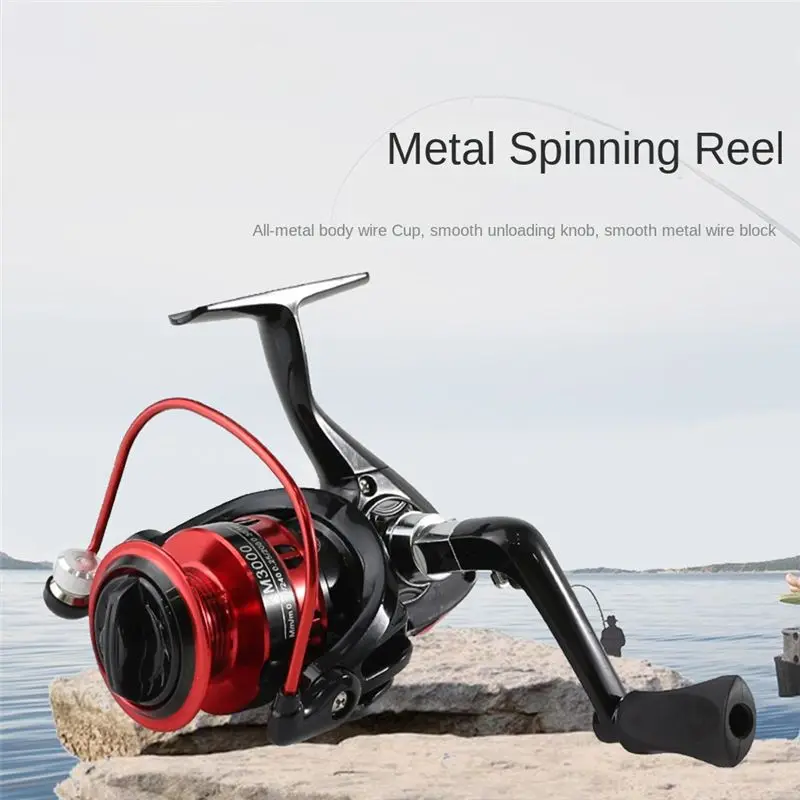 Stable- Fishing Reel 1000 Folding Rocker Spinning Wheel Single Handle Fishing Reel 5.2:1 Spinning Reel Full Metal Wire Wheel