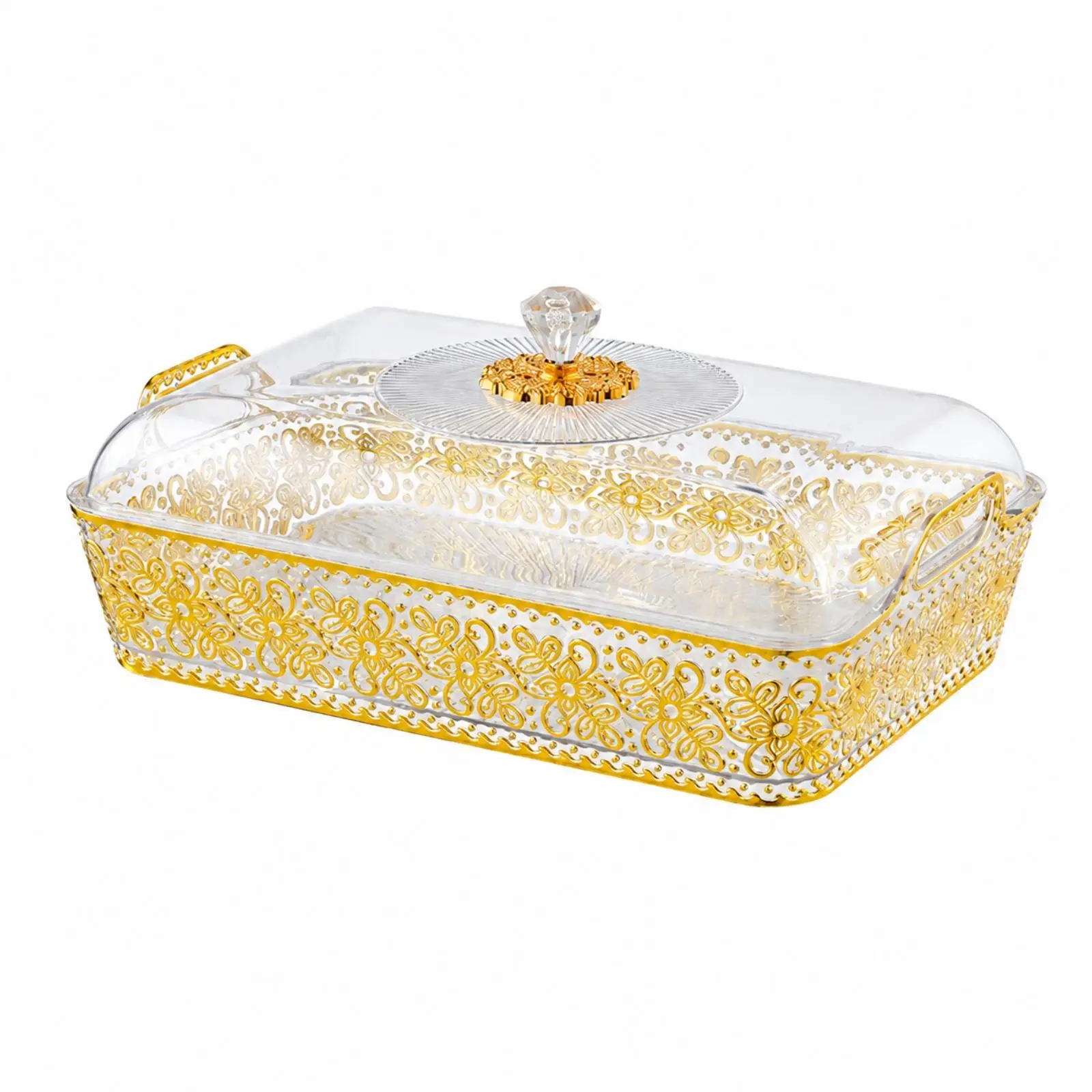 Shatter Resistant PET Fruit Dish with Gold Floral Pattern and Side Handles for Everyday Use