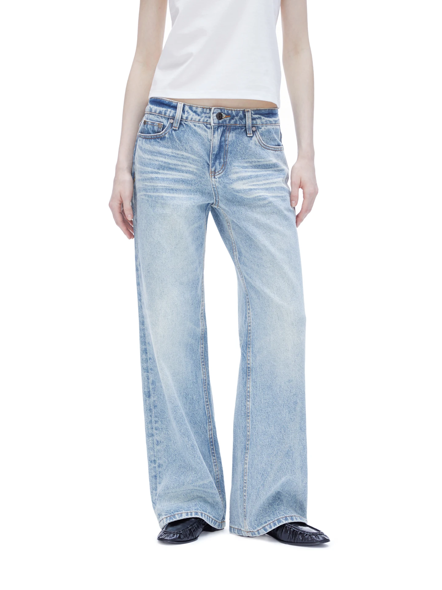 Low Waist Retro Washed Cotton Jeans Straight Leg Wide Leg Long Pants Versatile Ladies Jeans Comfortable Medium Thickness All ...