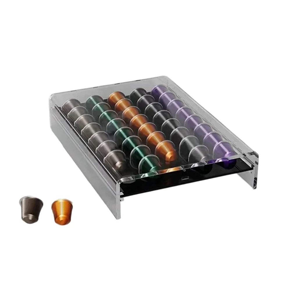 Coffee Pod Storage Organizer Made of Acrylic with 40 Slots - Clear Modern Design for Easy Capsule - 13 x 9.3 inch
