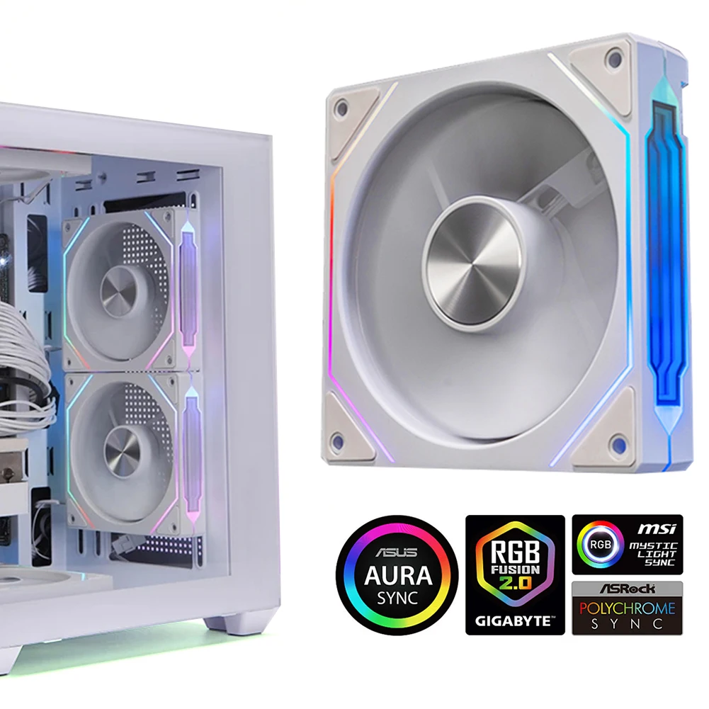 120mm Case Cooler Fan Infinite Mirror Effect 5V 3Pin ARGB Chassis Fan 800-1800RPM 4Pin PWM Quiet Case Fan for Computer Case