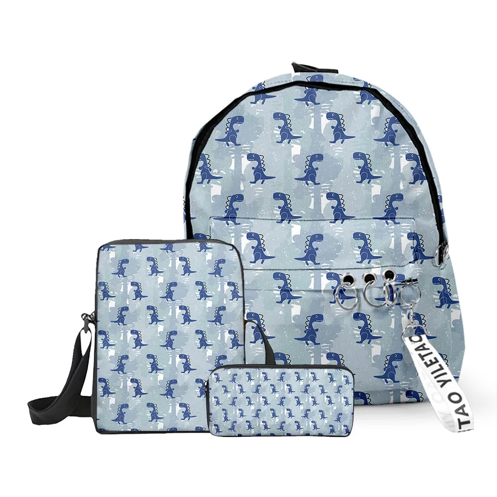 Lusso popolare divertente dinosauro stampa 3D 3 pezzi / set borse da scuola per alunni Oxford portachiavi zaino borsa a tracolla inclinata astuccio