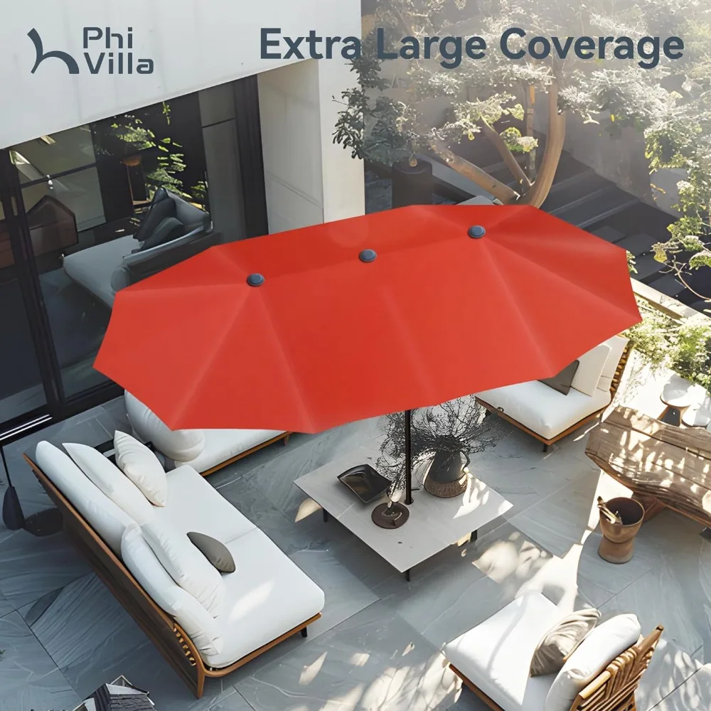 13ft Outdoor Market Umbrella Double-Sided Twin Large Patio Umbrella with Crank,