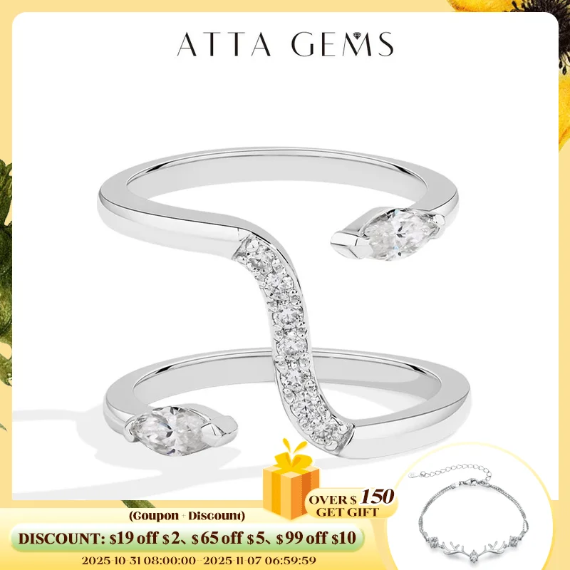 

ATTAGEMS Exquisite Full Moissanite Ring D VVS1 Double Snake Shape for Woman Men S925 Sterling Sliver Birthday Gift Party Jewelry
