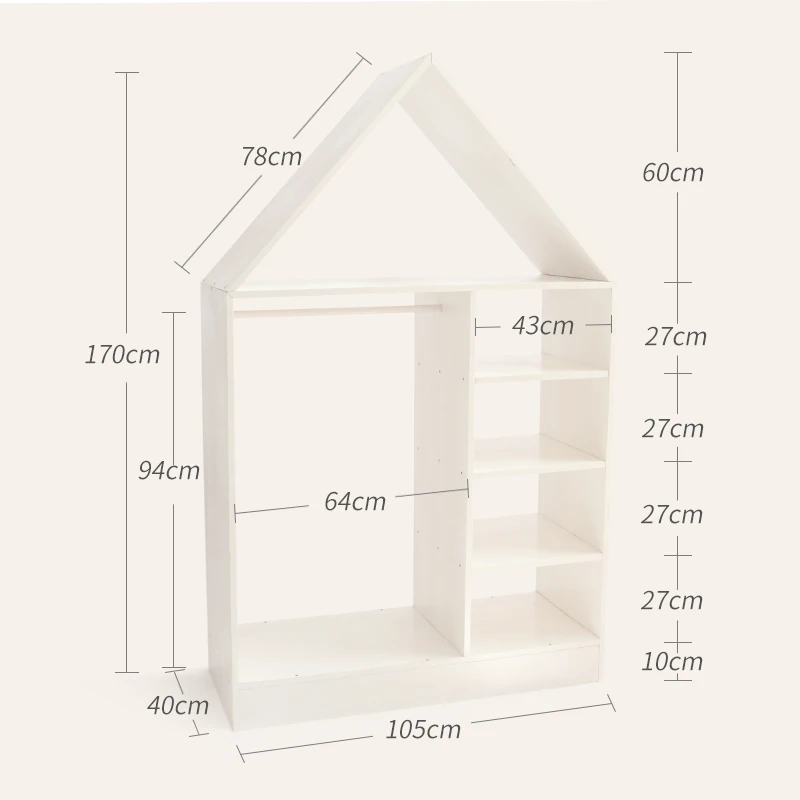 Factory Hot Sale Display Detachable House-shape Coat Hangers Clothes Storage Rack Wooden Cabinet for Kids Bedroom image 6