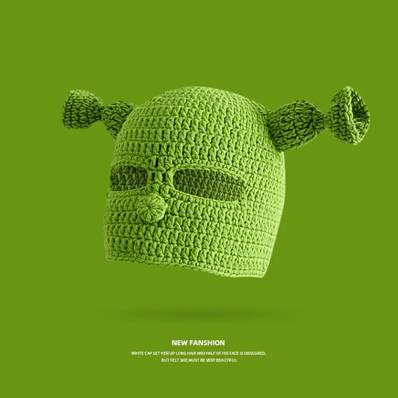 2022 New Balaclava Monster Wool Winter Knitted Devil Hats Halloween Christmas Gifts Winter Warm Green Party Funny Cap Shrek Hat - Image 7