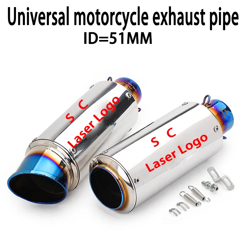 

51mm Motocross racing motorcycle muffler motorcycle exhaust pipe for yamaha r3 r6 fz6 mt07 mt09 mt10 tmax 530 tmax 500