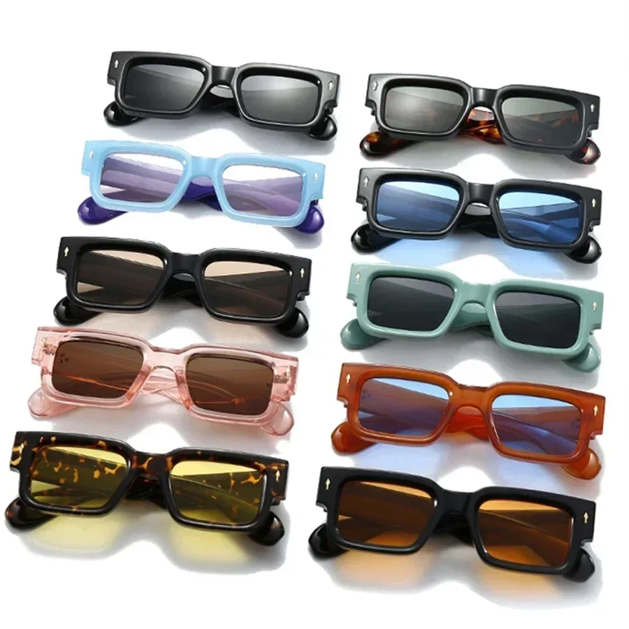 LNFCXI New Square Sunglasses Men Vintage Rivets Trending Clear Ocean Blue Gradient Lens Shades UV400 Women Punk Sun Glasses