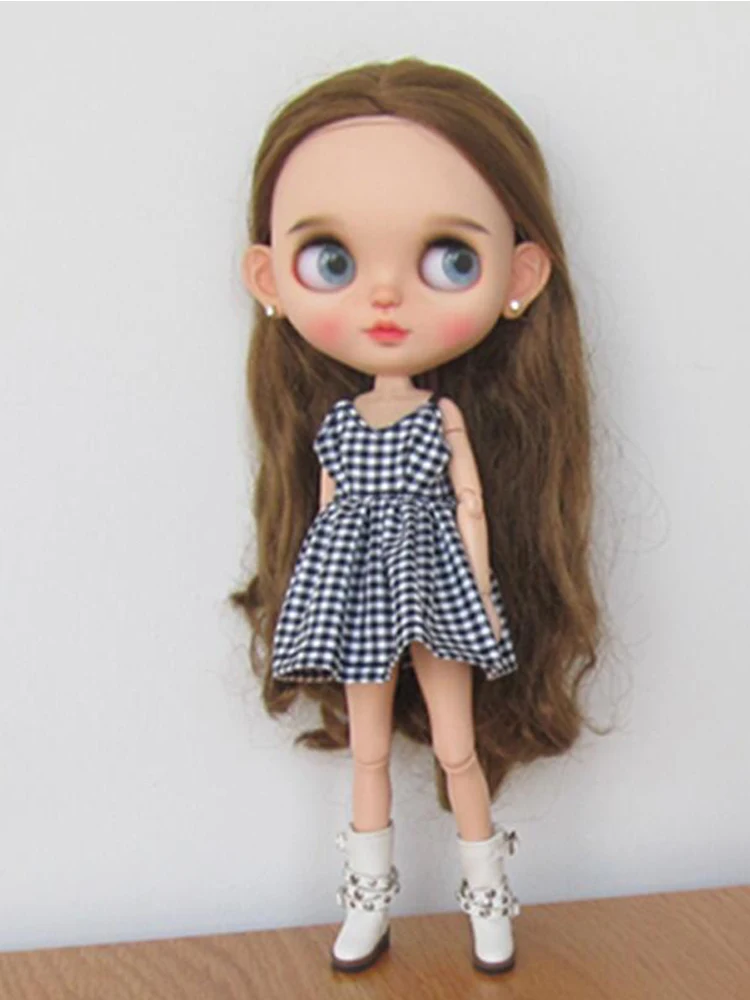 D05-P239 children toy 1/6 blyth ob24 ob27 azone19 joint BJD doll clothes Checkered sleeveless dress 1pcs