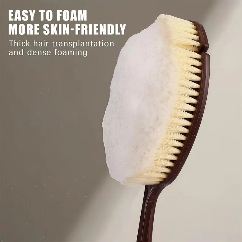 1Pcs Body Massage Brush 2 In 1 Long Handle Back Scrubber Natural Coconut Bristle Wet Dry Bath Brush