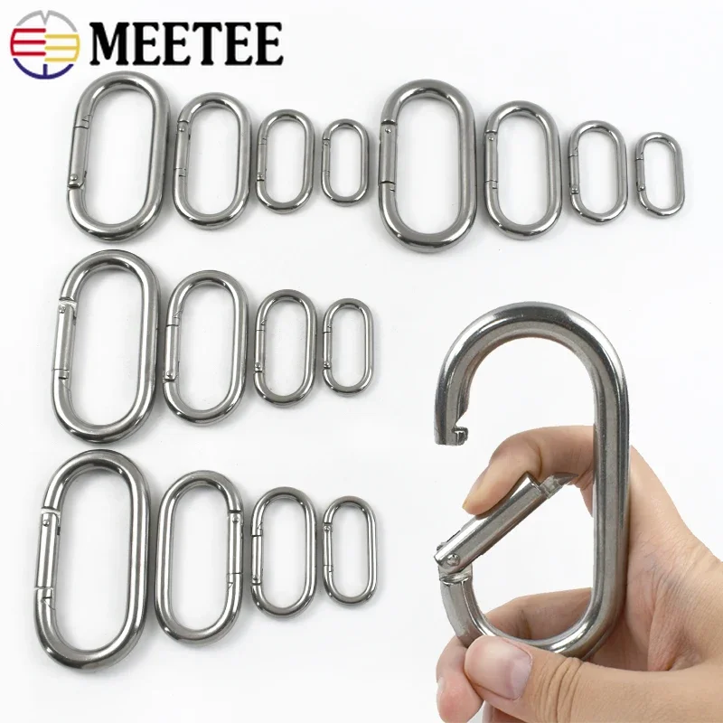 2-5Pcs Heavy Duty 304 Stainless Steel Spring Snap Hook Oval O Ring Carabiner Quick Clip Link Lock Rings Outdoor DIY Accessories