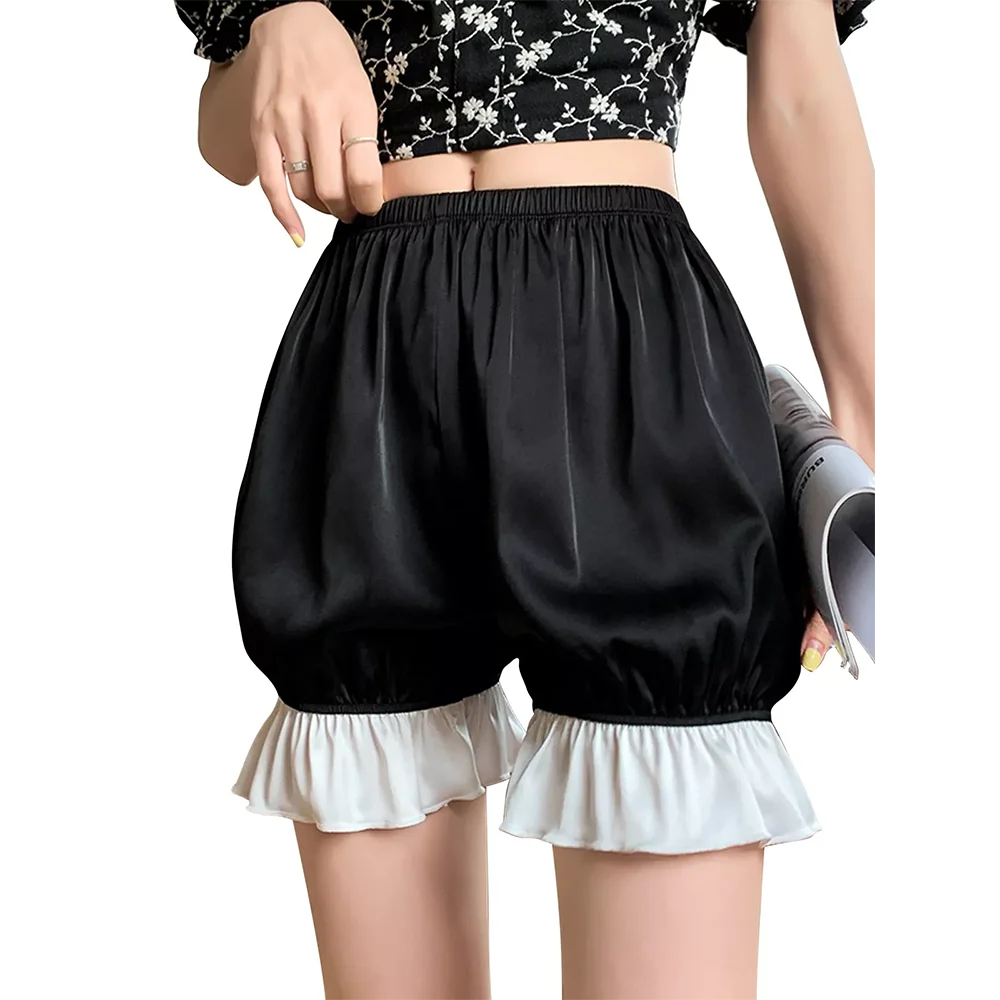Lolita Cosplay Satin Bloomers Safety Pants Women Ruffled Pumpkin Pants Anti Exposure Elastic Lantern Shorts Dress Pettipants