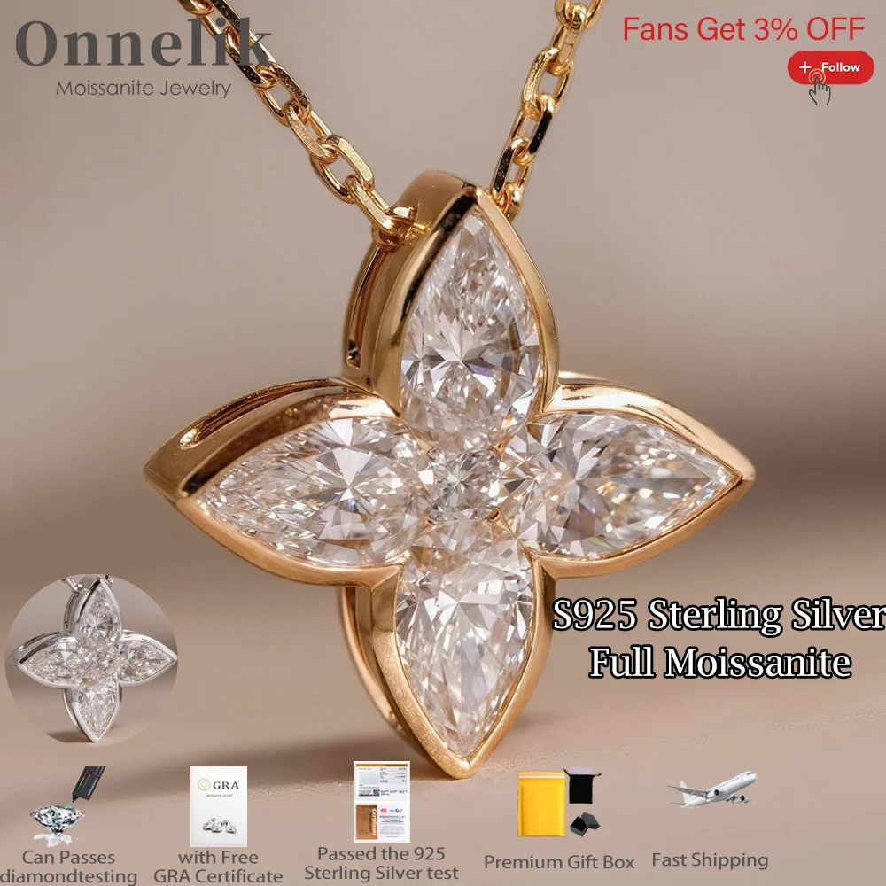 

Full Can Pass Diamond Test Moissanite Clover Pendant Necklace S925 Sterling Sliver for Women Wedding Bands Fine Jewelry Gifts