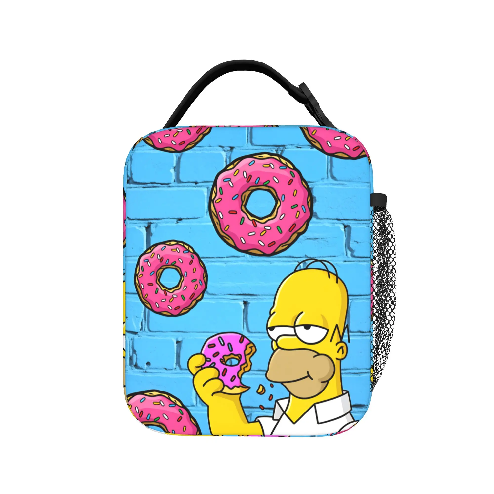S-Simpsons Homer Donut Cartoon Lunch Bag For Men Graphic Lunch Box Casual Office Cooler Bag Convenient Waterproof Tote Food Bags