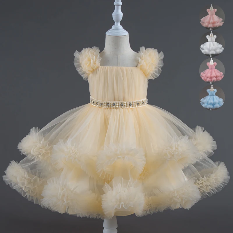 Baby Dress 0-5 Years Old Birthday Party Wedding Sleeveless Mesh Fluffy Cute Girl Princess Dress