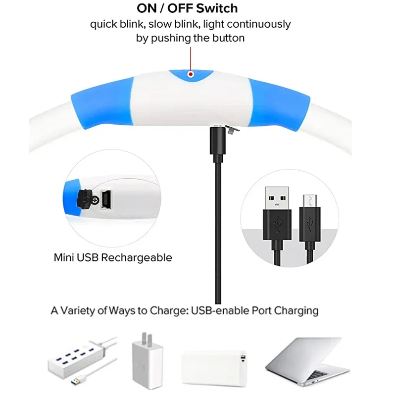 USB 충전식 LED 애완견 발광 목걸이, 테디 분실 방지 목걸이, 강아지 고양이 액세서리 용품
