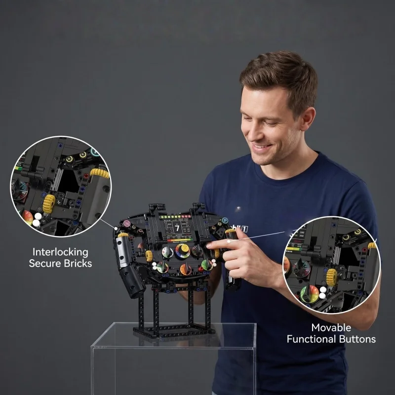 

Adult racing car steering wheel building block model, equipped with operable dashboard, is an ideal gift set for car enthusiasts