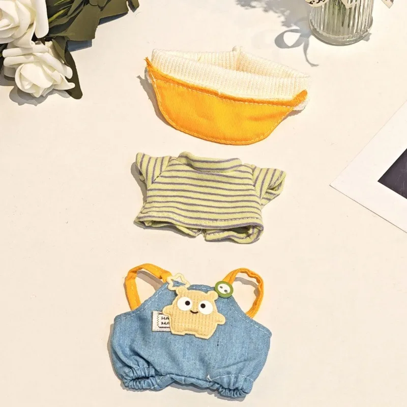 

For 15-17cm Labubu Doll Fashion Set Cute White Shirt Hat Animal Overalls Doll Clothes Accessory Gift for 17cm Doll