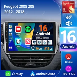Android 16 Navigation Multimedia Player For Peugeot 2008 208 Series 2012 2013 2014 - 2018 Carplay Auto Stereo BT video Car radio