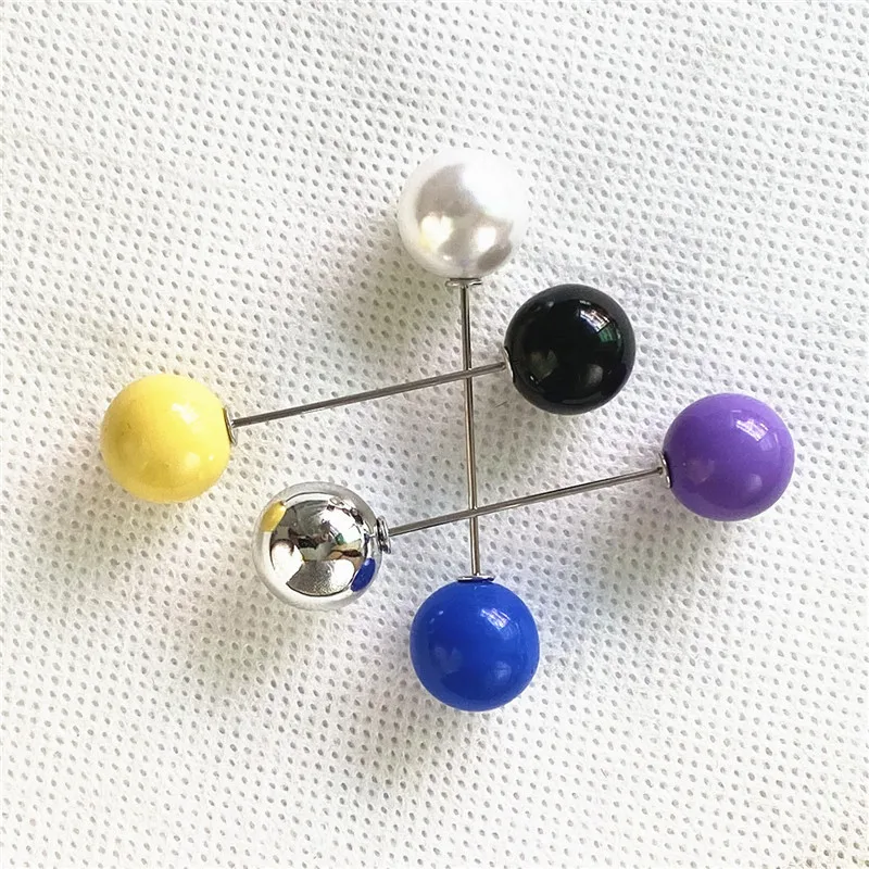 Candy Colors Double Ball Brooches Pins DIY Clothing Lapel Pin Imitation Pearl Long Pole Brooches For Women Scarf Clip Accessorie