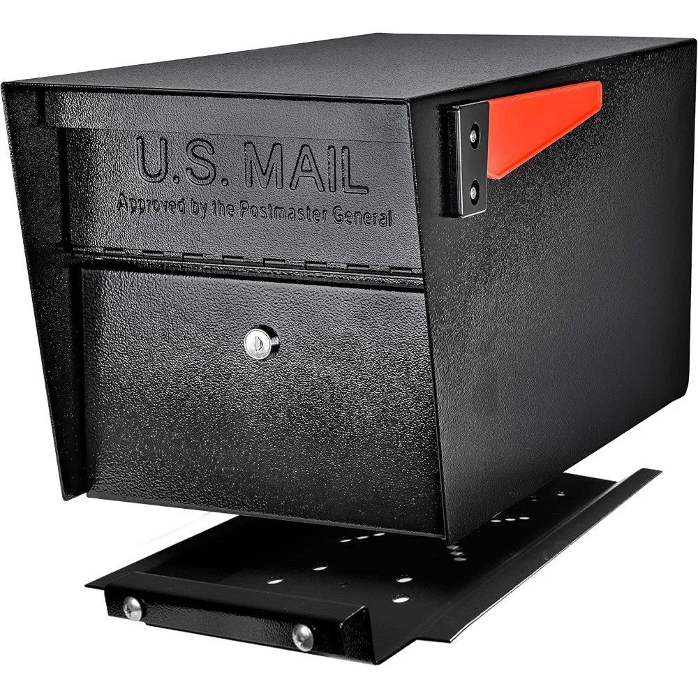 7500 Mail Manager Pro Curbside Security, Black Locking Mailbox with House Numbers, Mounting Plate and Pull Out Mail Tray