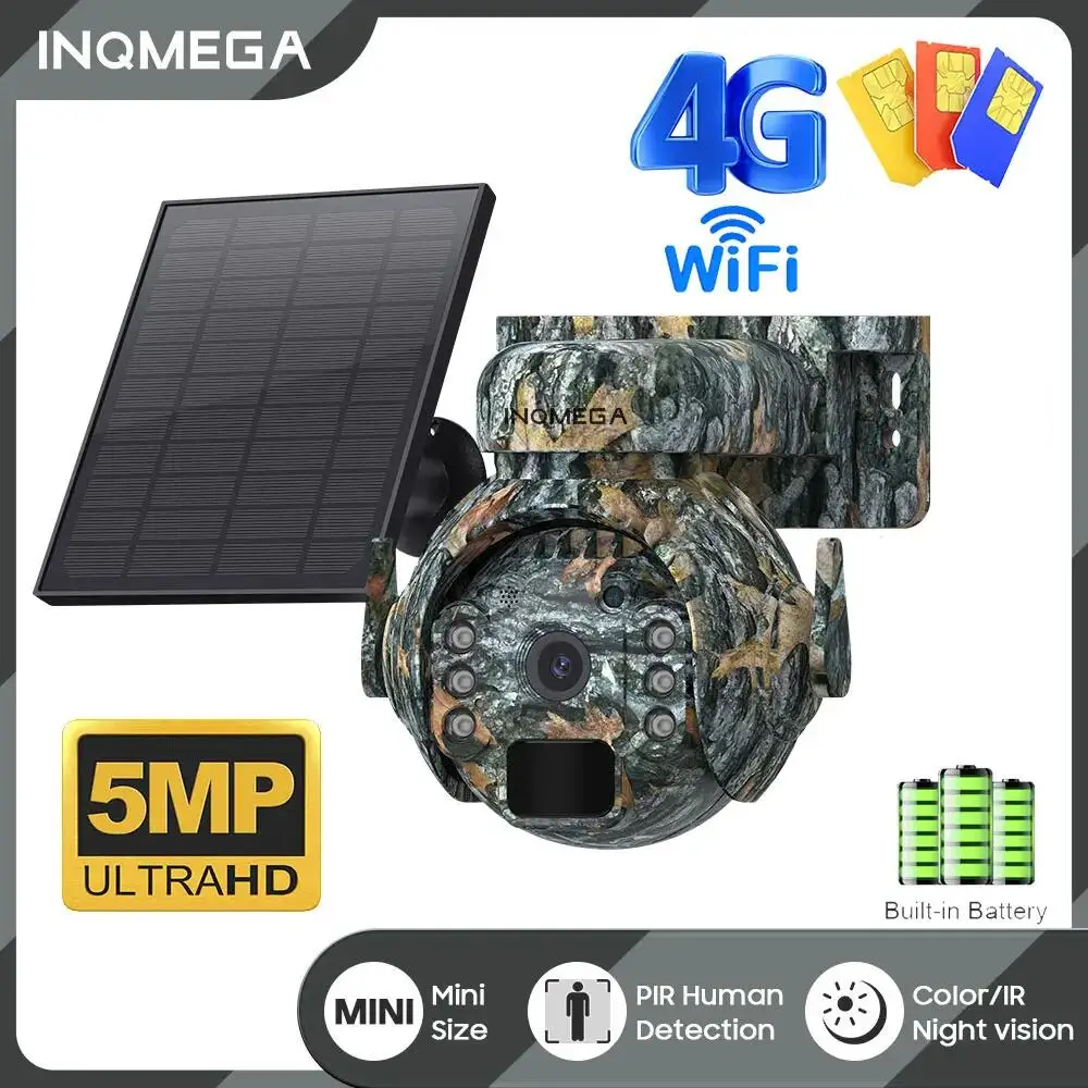 INQMEGA WIFI 5MP Solar Trail Camera 4G SIM Hunting Camera 360° PTZ Video IR Infrared Game Cameras PIR Motion Activated Cameras