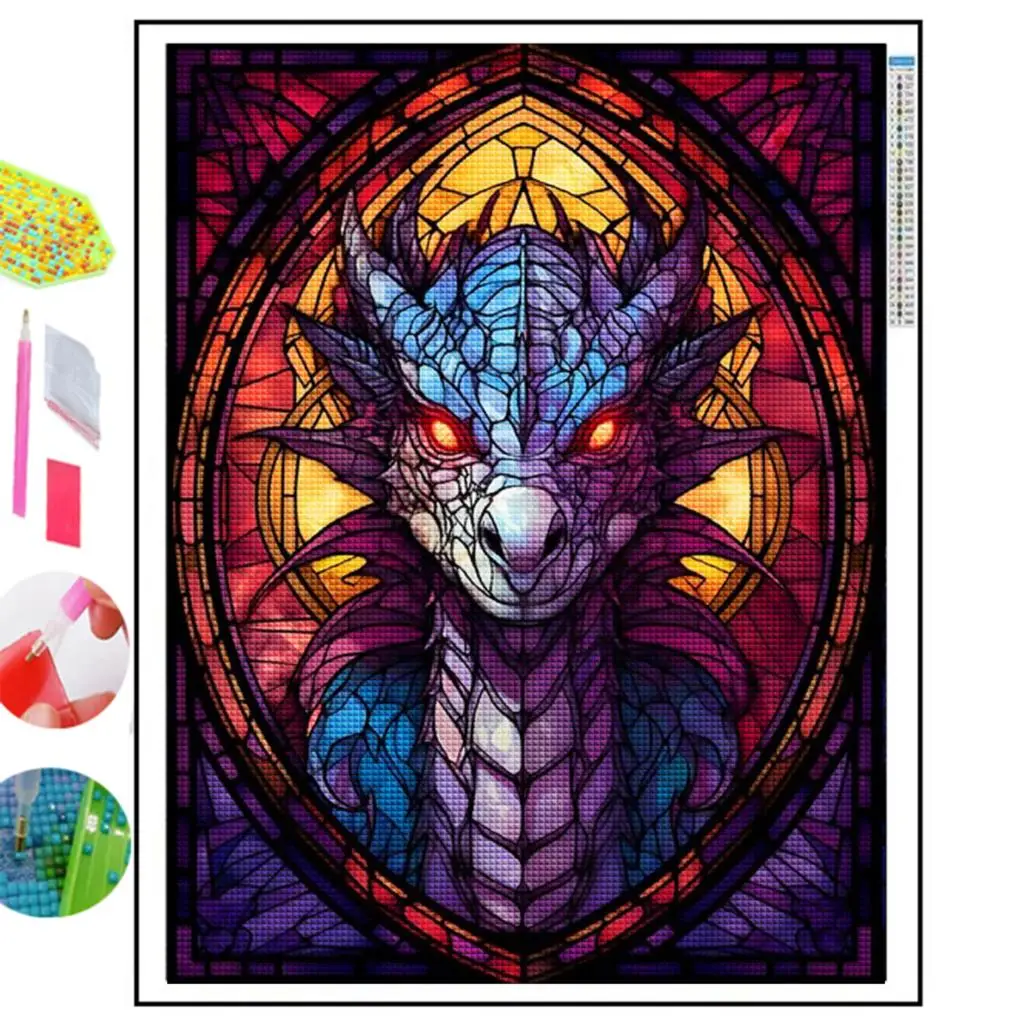 AB Northern Lights Colored Glass Dragon Fantasy Gothic Style Picture Size Diamond Painting 5D DIY Set Crafts Gift Home Decor