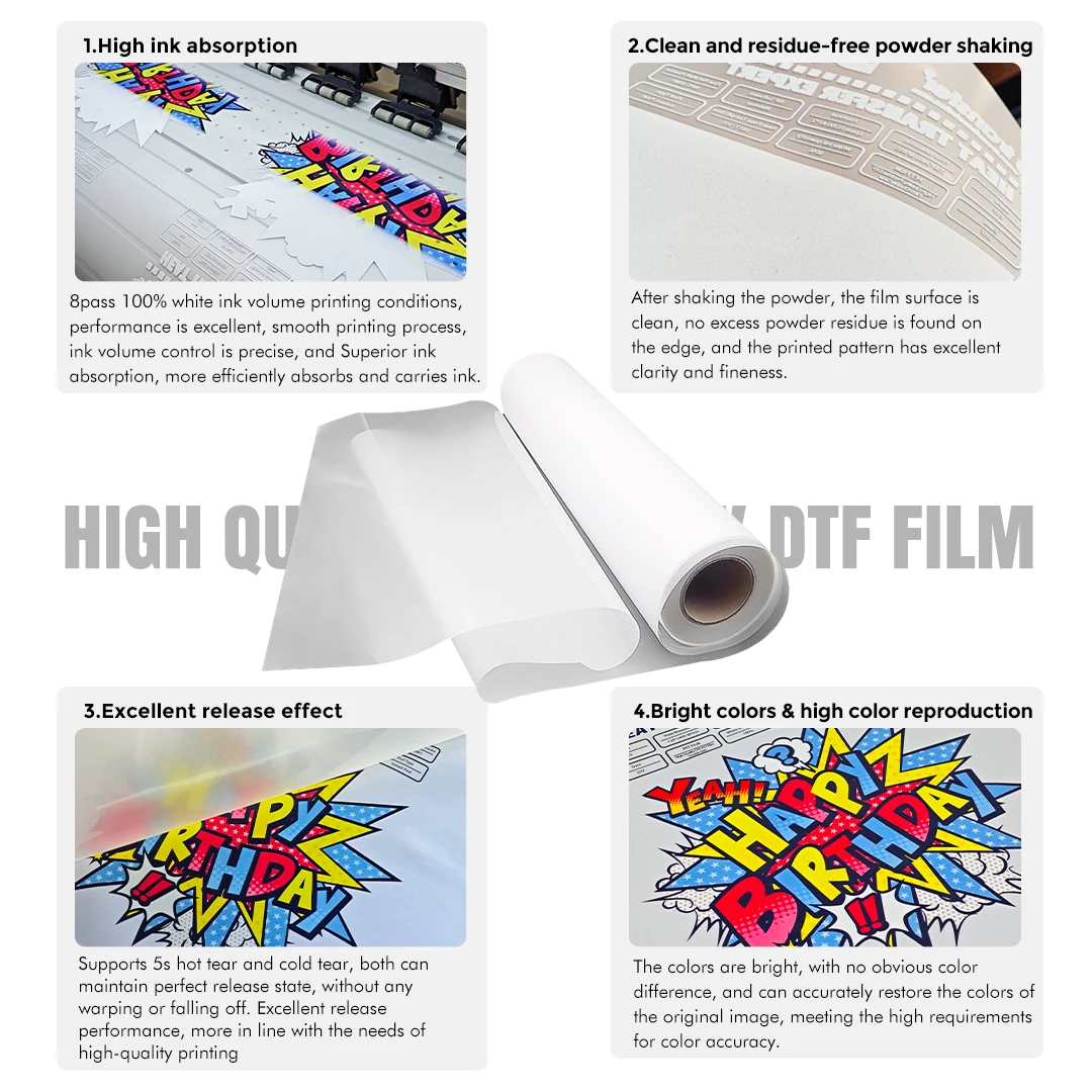 30/33/60cm*100m DTF PET Transfer Film High Ink Volume DTF Film Direct Transfer Printing For L1800 L805 1390 XP600 I3200