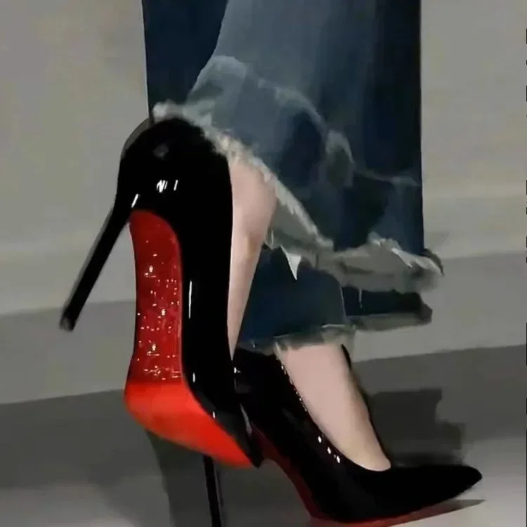 Zapatos de tacón alto puntiagudos con diamantes de imitación para mujer, calzado de plataforma con fondo rojo, boda, novia, novedad de 2024