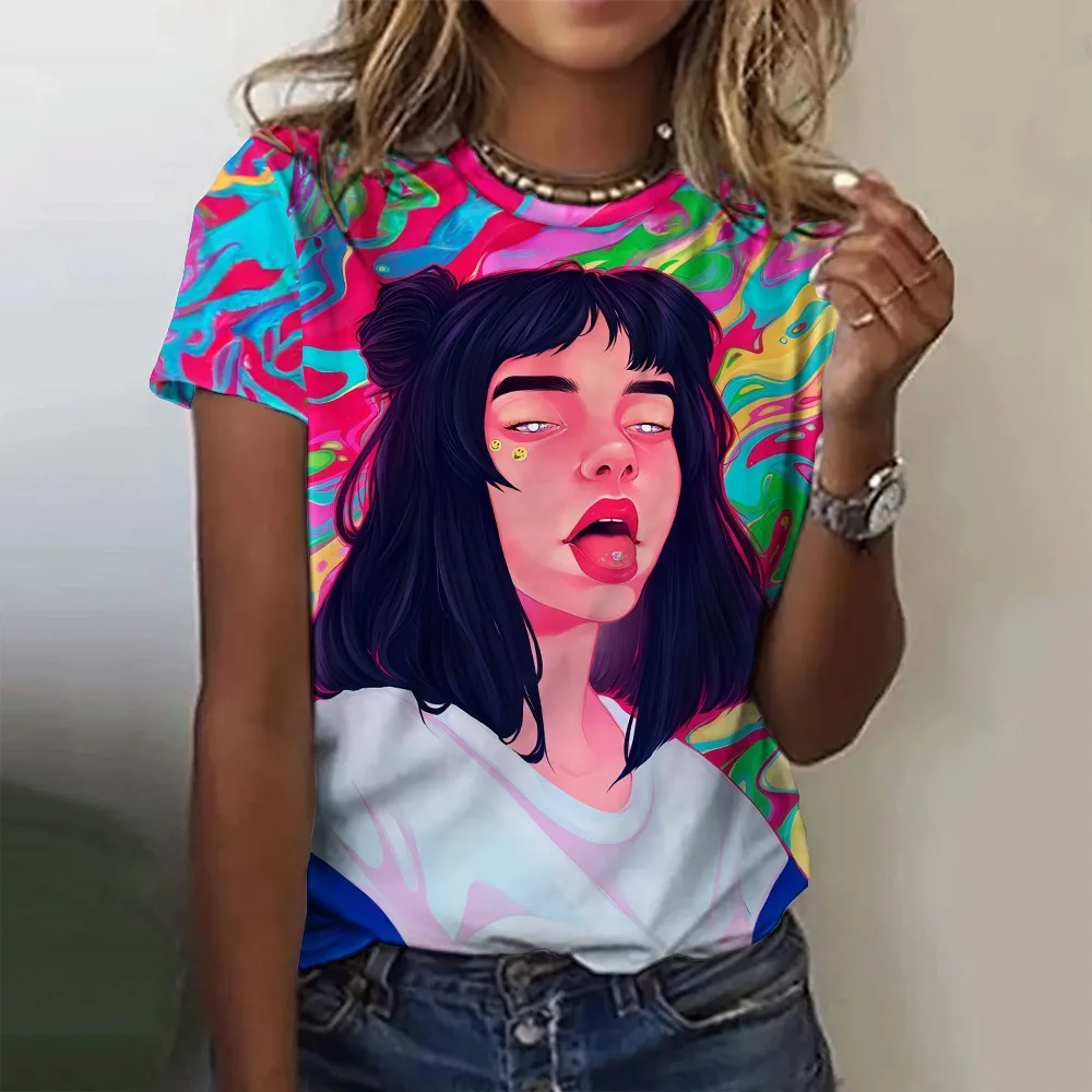 Dámská trička kreslený postaviček tisk tričko harajuku vintage krátký rukáv tees O krk legrační Y2K nejvyšší ženské oblečení