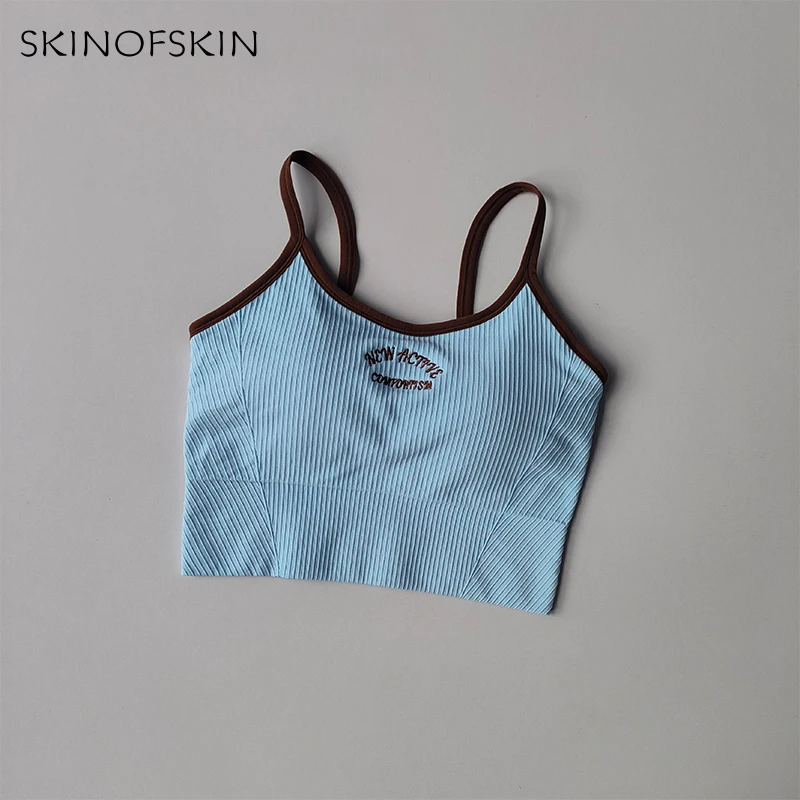 Color Blocking Small Suspender Sports Bra for Women Fixed Cup Fitness Bra Running Bra Acceleration, Dry Training Yoga Outerwear