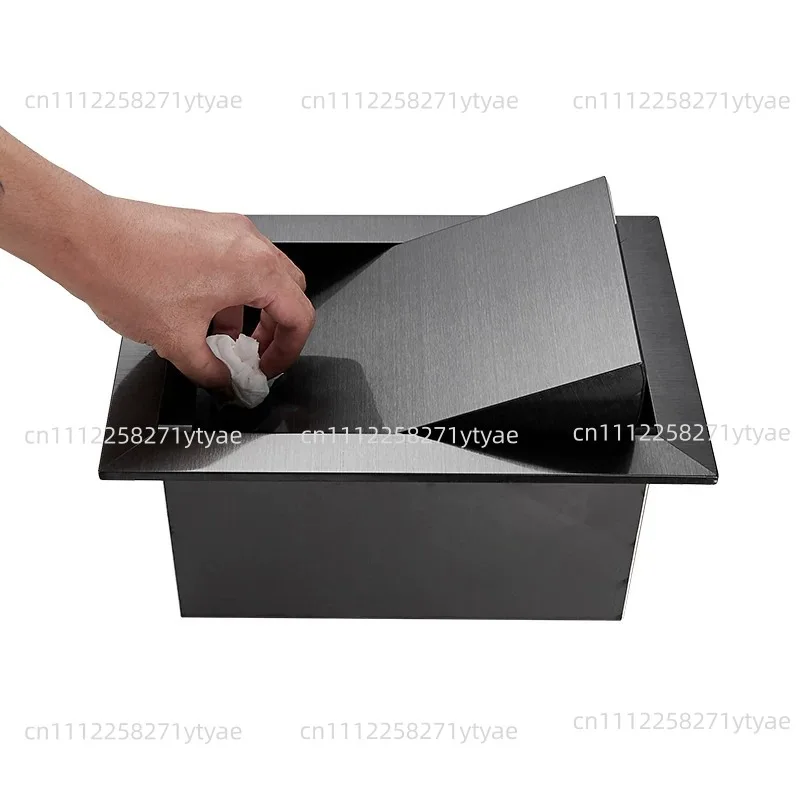 Cabinet Countertop Recessed Square Trash Can Hidden Black Stainless Steel Kitchen Sink Desktop Cover Household