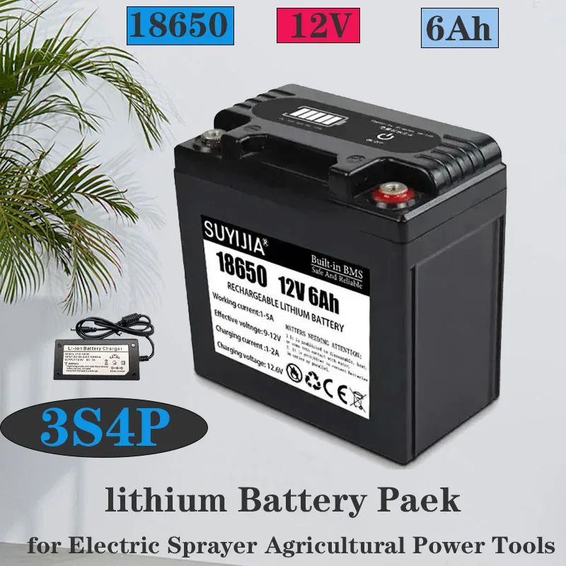 

18650 Lithium-ion rechargeable battery, 12V 6Ah, 3S4P with BMS, suitable for children's car emergency lights, lighting