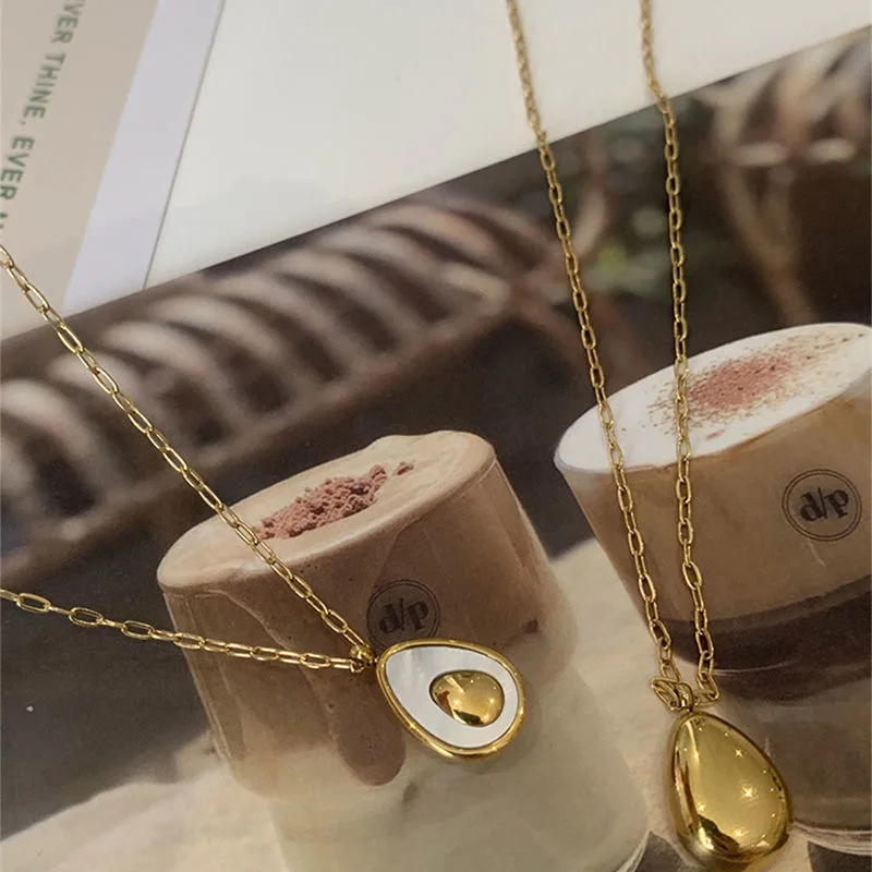 2023 New Fashion Stainless Steel Gold color Natural Shell Avocado Pendant Necklace for Women Fruit Accessories Drop shipping image 6
