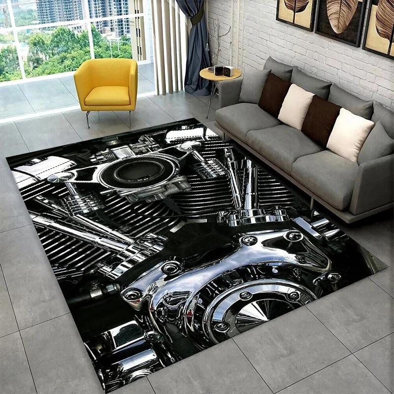 Retro H-Harleys Racing Moto Non-Slip Area Rug for Living Room,Bedroom,Playroom,Soft Carpet Floor Mat Home Decor Rug Kids Room view 4