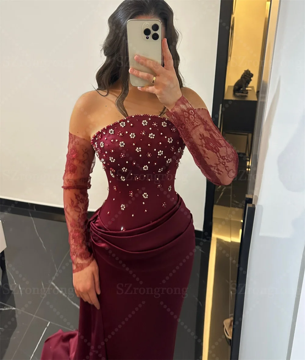 Maßgeschneidertes Damen-Abendkleid, glamouröses, mit U-Boot-Kragen, Perlen verziert, Pailletten, Mantel, bodenlang, rückenfrei, plissiert, Geburtstagsparty-Kleid