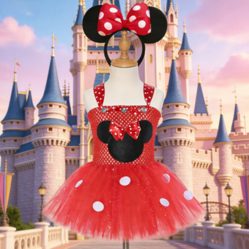 

Sparkly Red Festive Costume for Baby Girls Birthday Party Clothes Kids Cartoon Mouse Ballet Tutu Dress Outfit with Ears Hair Bow