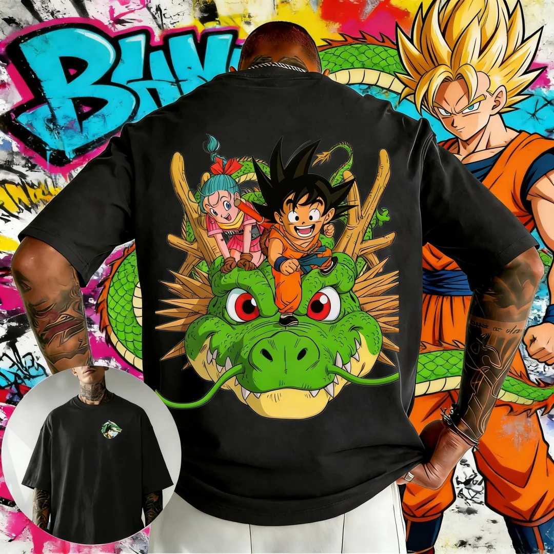 

Футболка оверсайз с графическим принтом Dragon Ball: Малыш Гоку и Бульма на Шенроне, семейный комплект для родителей и детей, повседневная уличная одежда